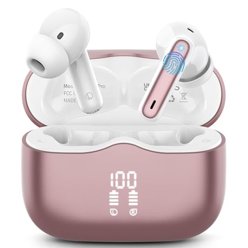 xinwld Wireless Earbuds, Bluetooth 5.4 Headphones in Ear with 4 ENC Noise Cancelling Mic, New Wireless Earphones HiFi Stereo Deep Bass 40H Playtime, In-Ear Bluetooth Earbuds LED Display IP7, USB-C, Rose Gold