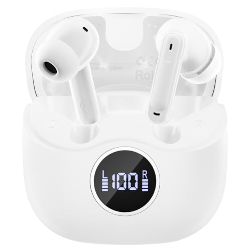 xinwld Adaptive Hybrid Active Noise Canceling 2026 Wireless Earbuds, 6 Mics ENC Clear Call Ear Buds, Hi-Res Audio Deep Bass Bluetooth 5.4 Headphones, 40H, LED, for Sports Running Gym Workout, White