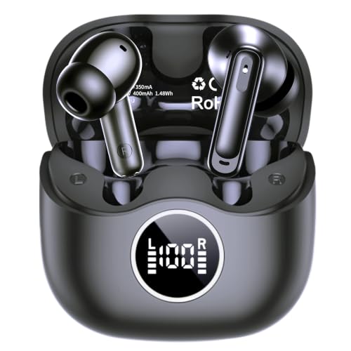 xinwld Adaptive Hybrid Active Noise Canceling 2026 Wireless Earbuds, 6 Mics ENC Clear Call Ear Buds, Hi-Res Audio Deep Bass Bluetooth 5.4 Headphones, 40H, LED, for Sports Running Gym Workout, Black